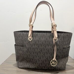 Michael Kors Dark Brown and Tan Tote Bag